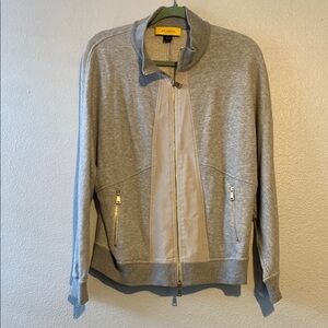 St. John Size Small French Terry Cotton Silk Trim Gray Full Zip Jacket Casual